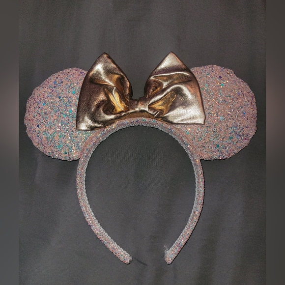 Disney Accessories - Chunky glitter and rose gold bow minnie mouse ears for Disneyland